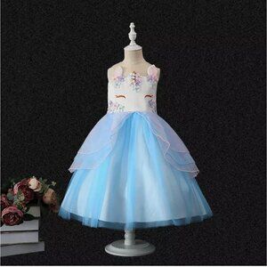 Size 10-11 Girl's Blue Unicorn Dress NWT